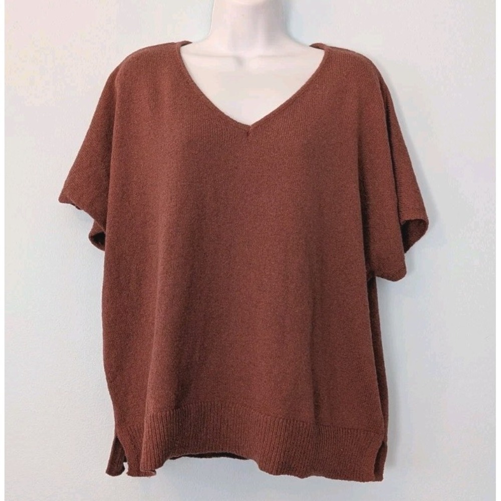 NEW Bobeau Boxy Cropped Sweater Women's XL Mahogany Brown Short Batwing Sleeve